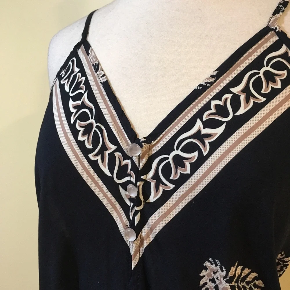 Modern Floral Print Waisted Button Front Romper - Picture 6 of 7